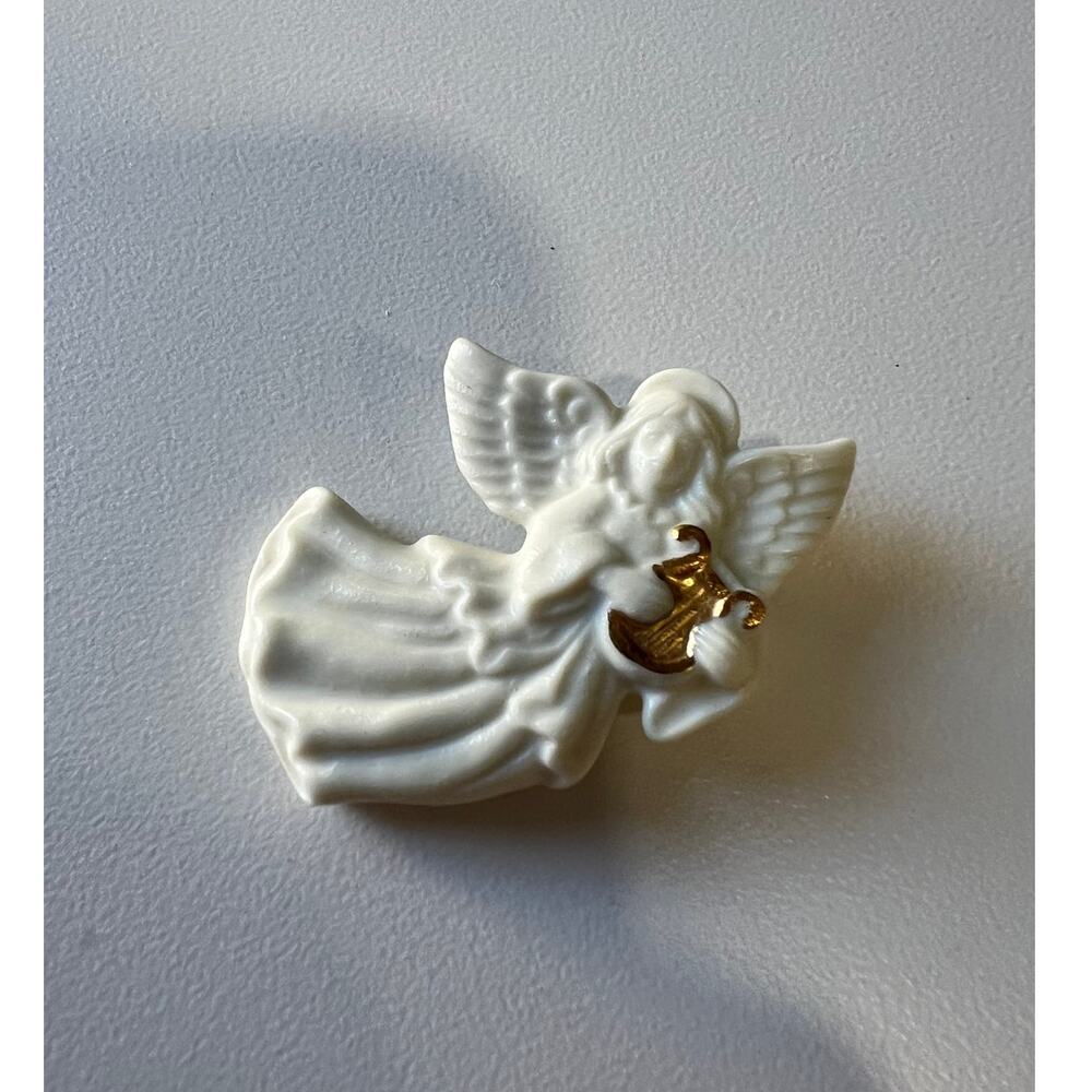 Vintage White Harp Angel Brooch by Lenox